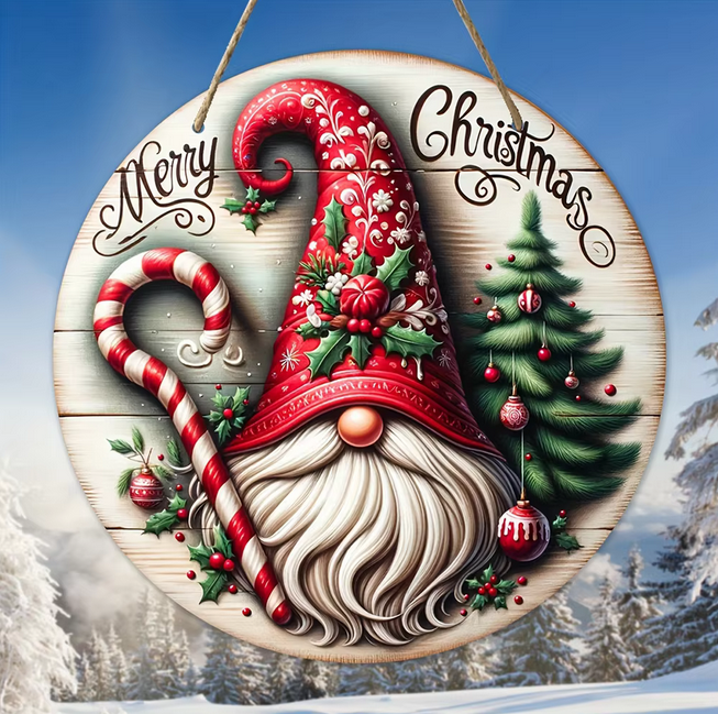 Round Sign Christmas Atmosphere Wooden Decorative Home Wall