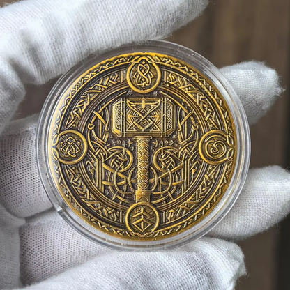 Viking Warrior And Mjolnir Challenge Coin