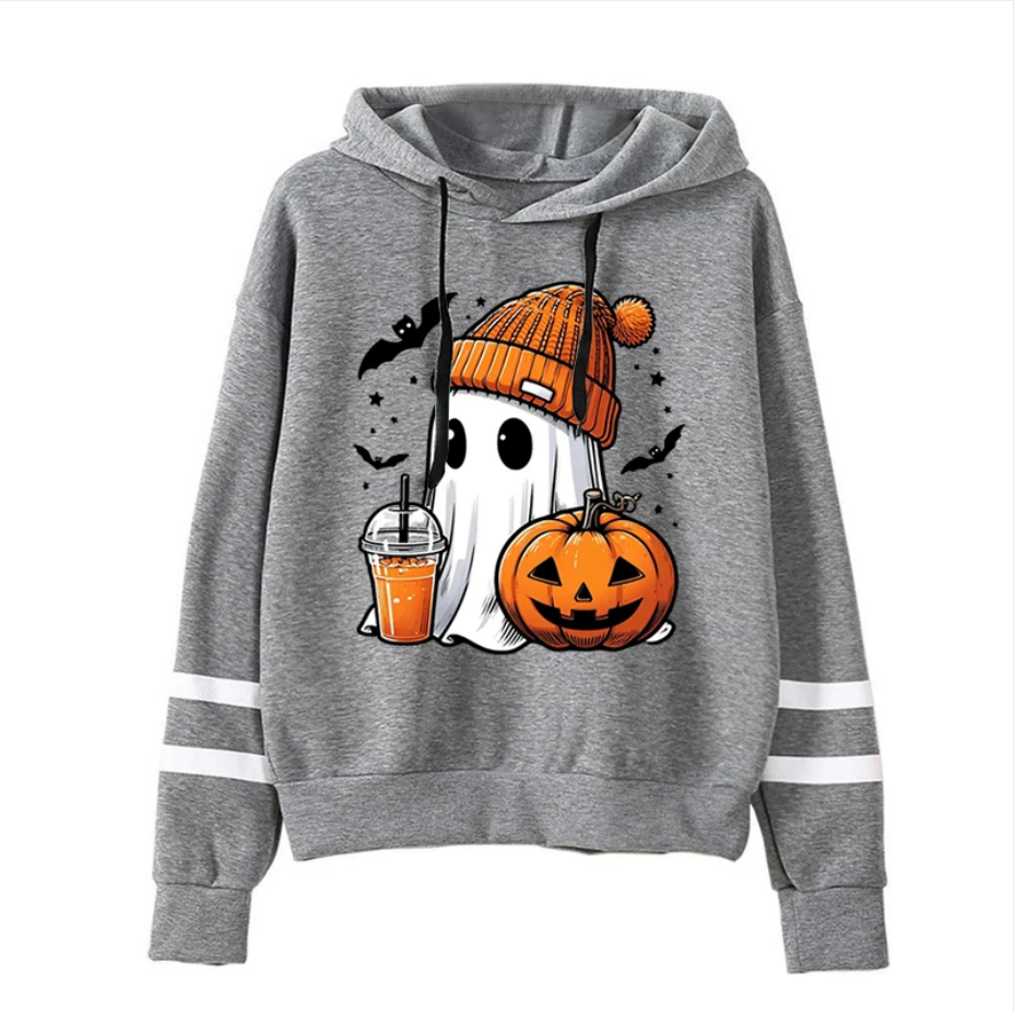 Hoodie Cute Halloween Ghost Pumpkin Bat Print Women Pullover Spooky