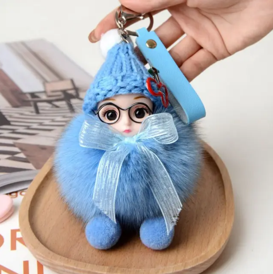 Eye Glass Doll Cute Pompom Keychain Car Key Ring