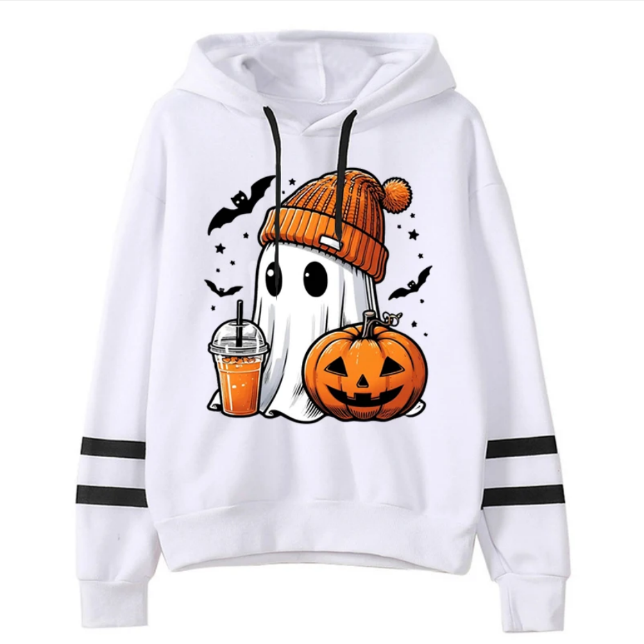 Hoodie Cute Halloween Ghost Pumpkin Bat Print Women Pullover Spooky