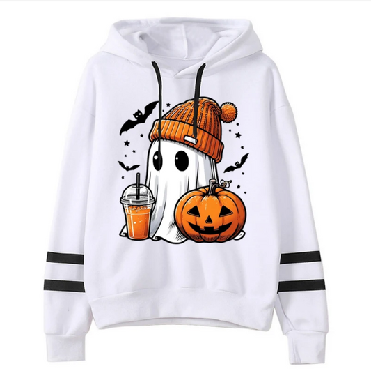 Hoodie Cute Halloween Ghost Pumpkin Bat Print Women Pullover Spooky