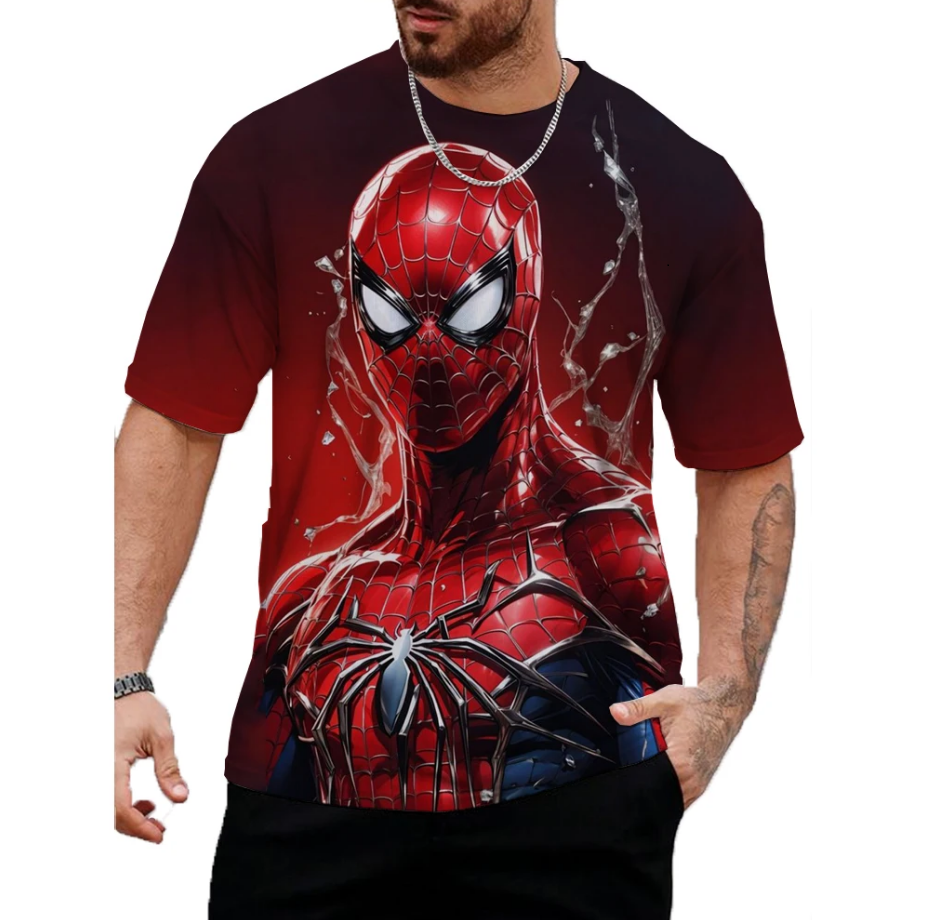 Men Tshirt Personality Casual Marvel Spider Man Print Hip Hop Short Sleeve