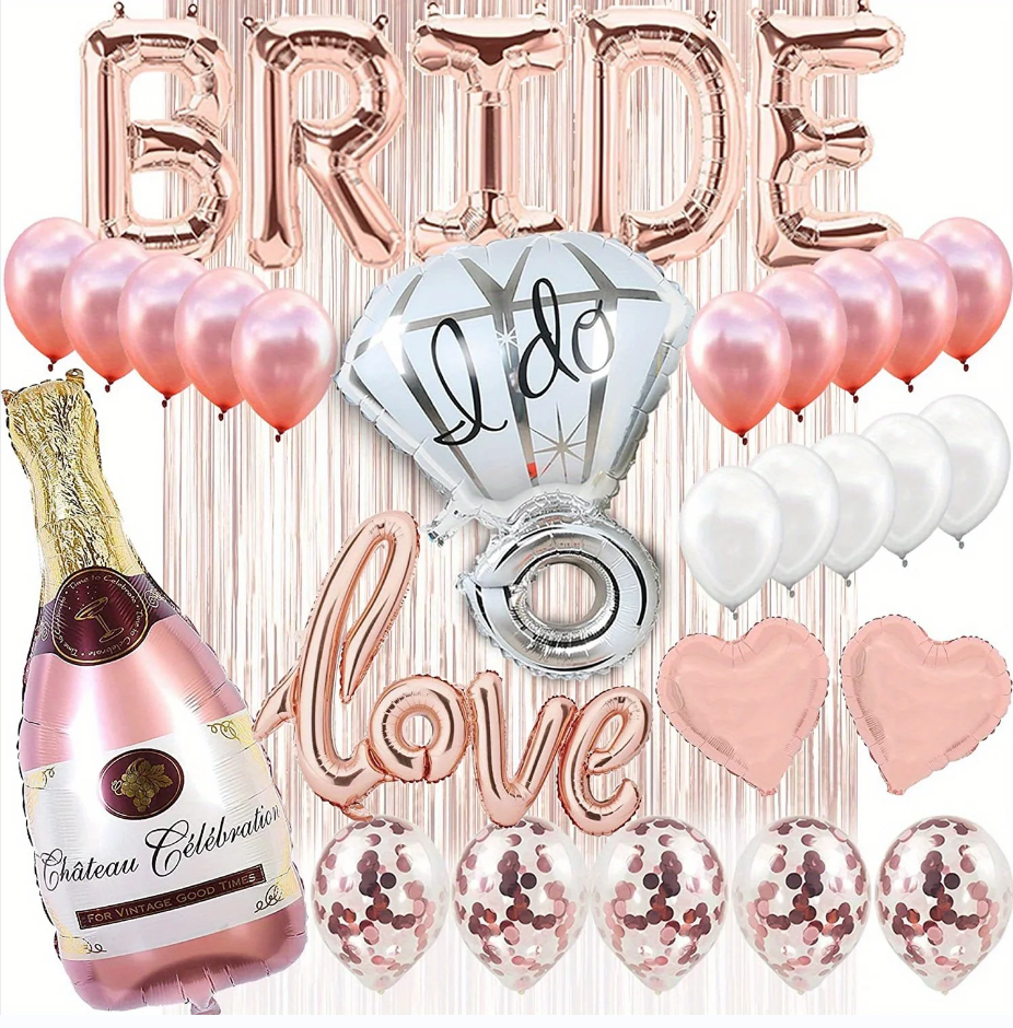 Bride Banner Rose Gold Champagne Bottle Baloons Bridal Shower Balloon