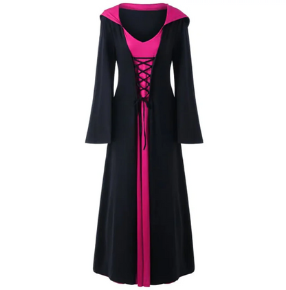 Medieval Dress For Women Lace Up Vintage Hooded