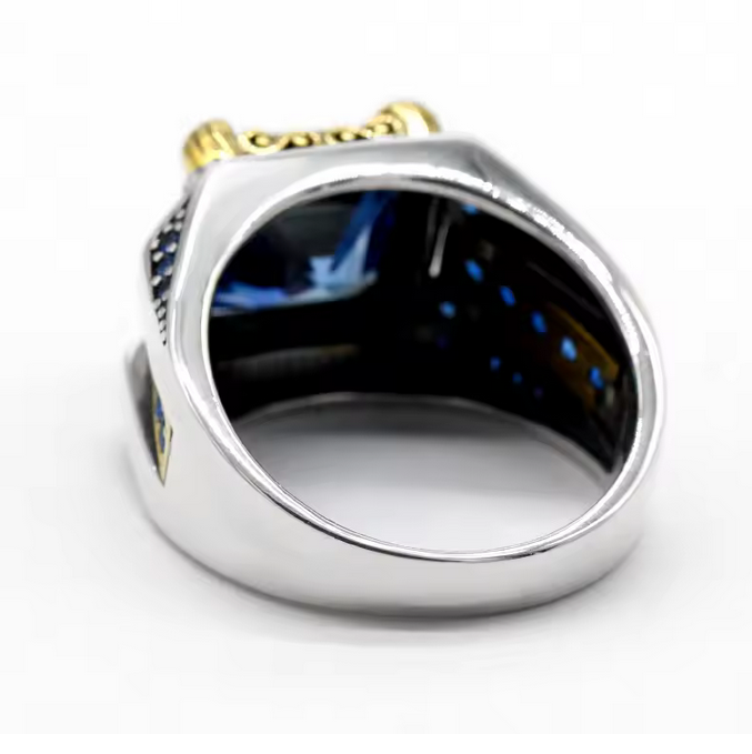 Sterling Silver Square Men Ring with Faceted Blue Zircon Fashion