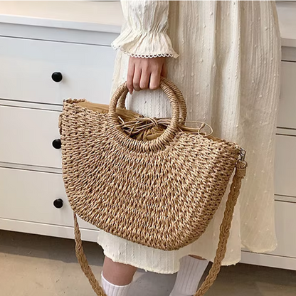 Straw Woven Handbags For Women Handmade Travel Seaside Beach