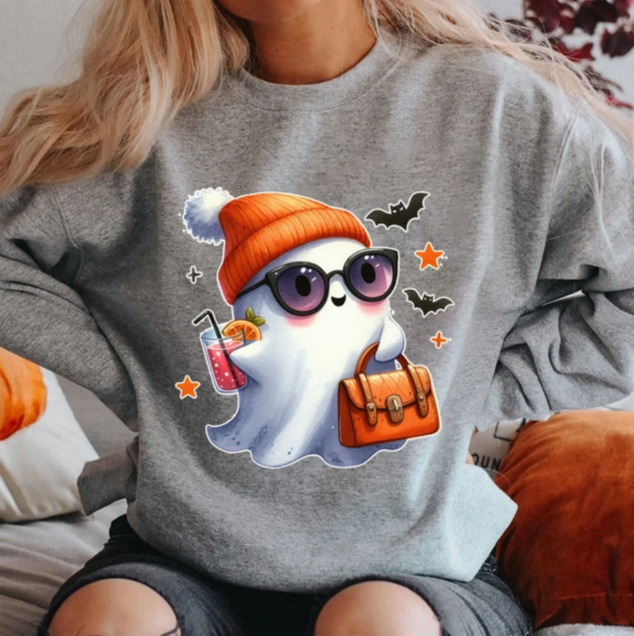 Halloween Ghost Pumpkin Bat Printed Women Sweatshirt Fashion