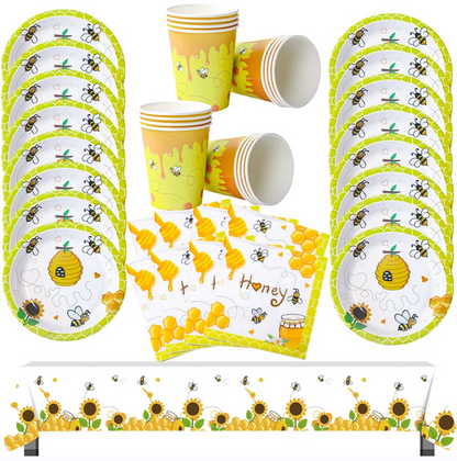 Bee Party Decorations Bee Pattern Disposable Paper Plate Cup Napkin Tablecloth