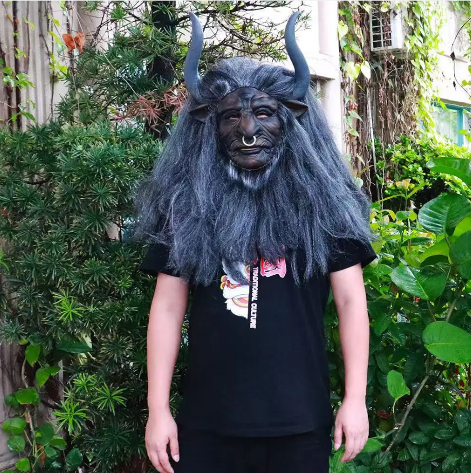 Bull Demon King Party Mask With Hair And Horn Role Playing Mask Halloween Costume