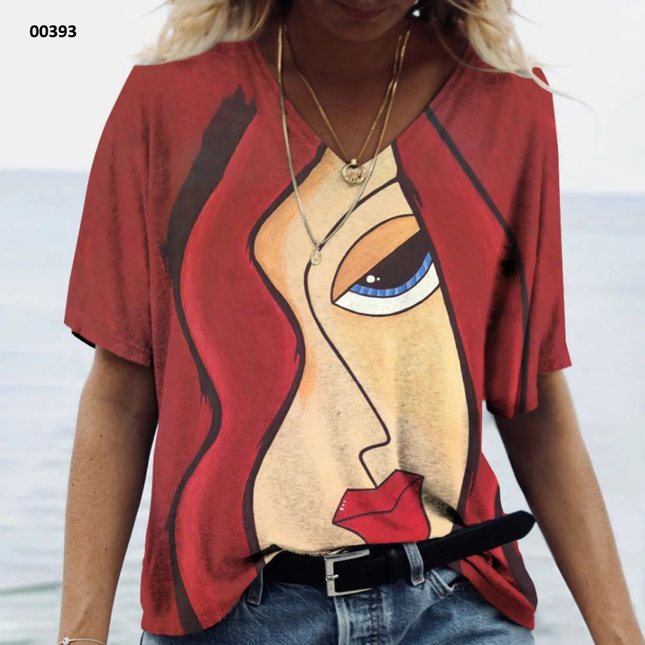 Vintage Women Tshirt Vneck Fashion