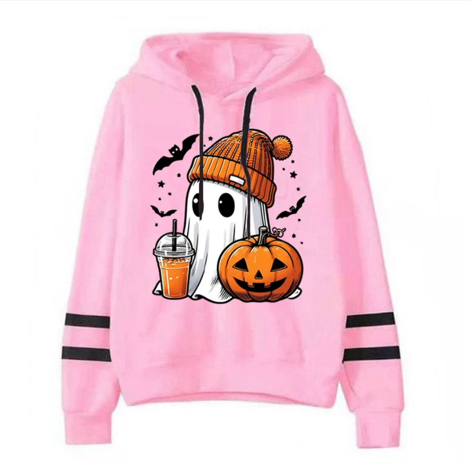 Hoodie Cute Halloween Ghost Pumpkin Bat Print Women Pullover Spooky