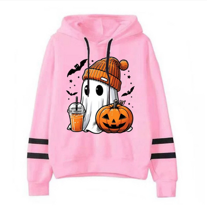 Hoodie Cute Halloween Ghost Pumpkin Bat Print Women Pullover Spooky