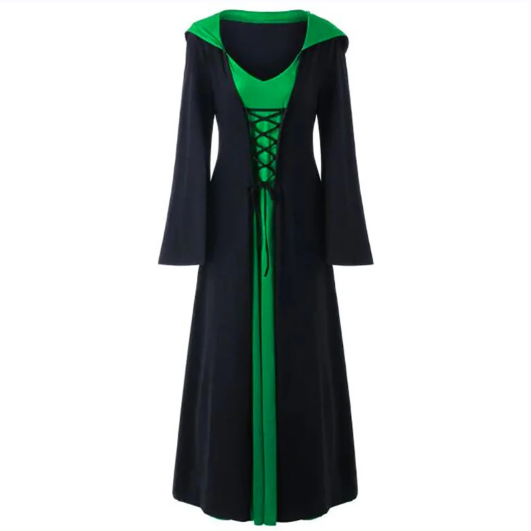 Medieval Dress For Women Lace Up Vintage Hooded