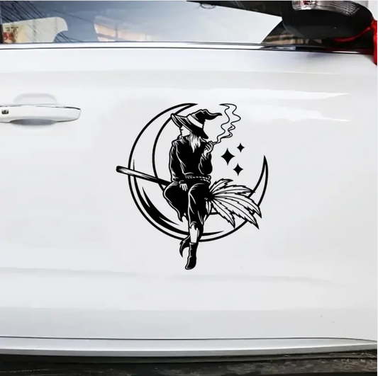 Witch Smoking Night Moon Car Stickers