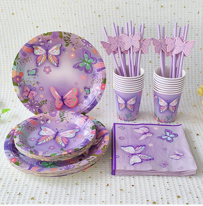 Butterfly Birthday Party Decor Pink Purple Disposable Tableware