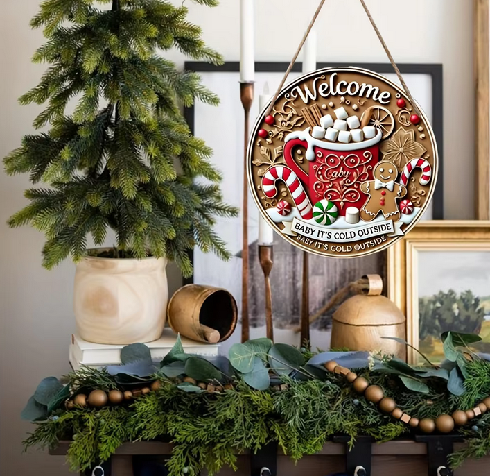 Wooden Holiday Welcome Sign Garland Decoration Christmas