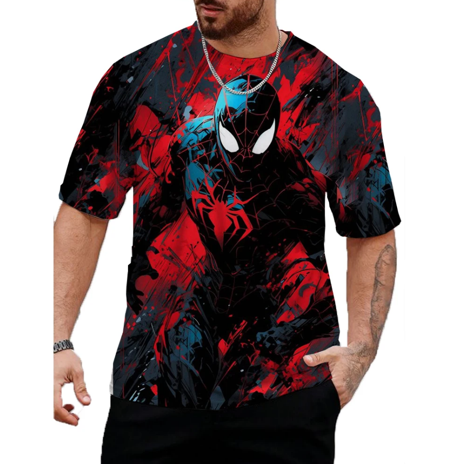 Men Tshirt Personality Casual Marvel Spider Man Print Hip Hop