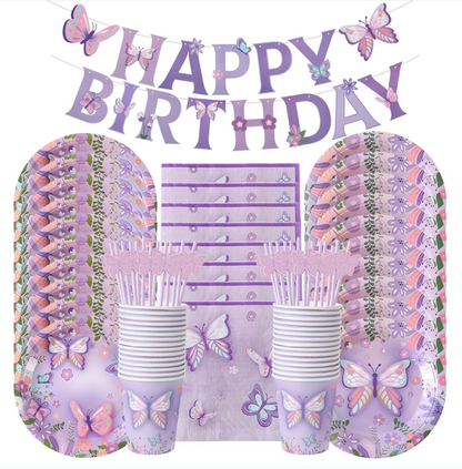 Butterfly Birthday Party Decor Pink Purple Disposable Tableware