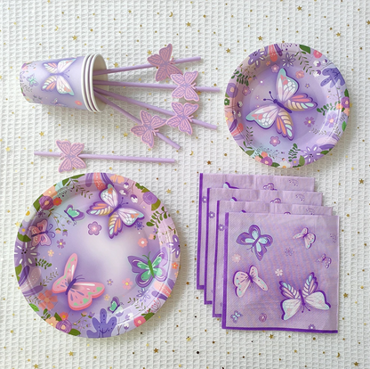 Butterfly Birthday Party Decor Pink Purple Disposable Tableware