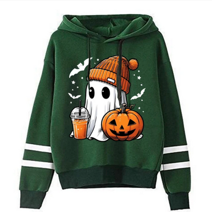 Hoodie Cute Halloween Ghost Pumpkin Bat Print Women Pullover Spooky