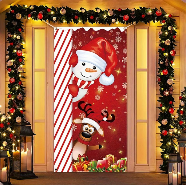 Merry Christmas Door Cover Decoration Polyester Christmas Snowman