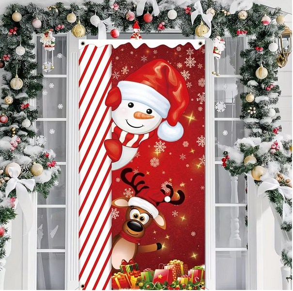 Merry Christmas Door Cover Decoration Polyester Christmas Snowman