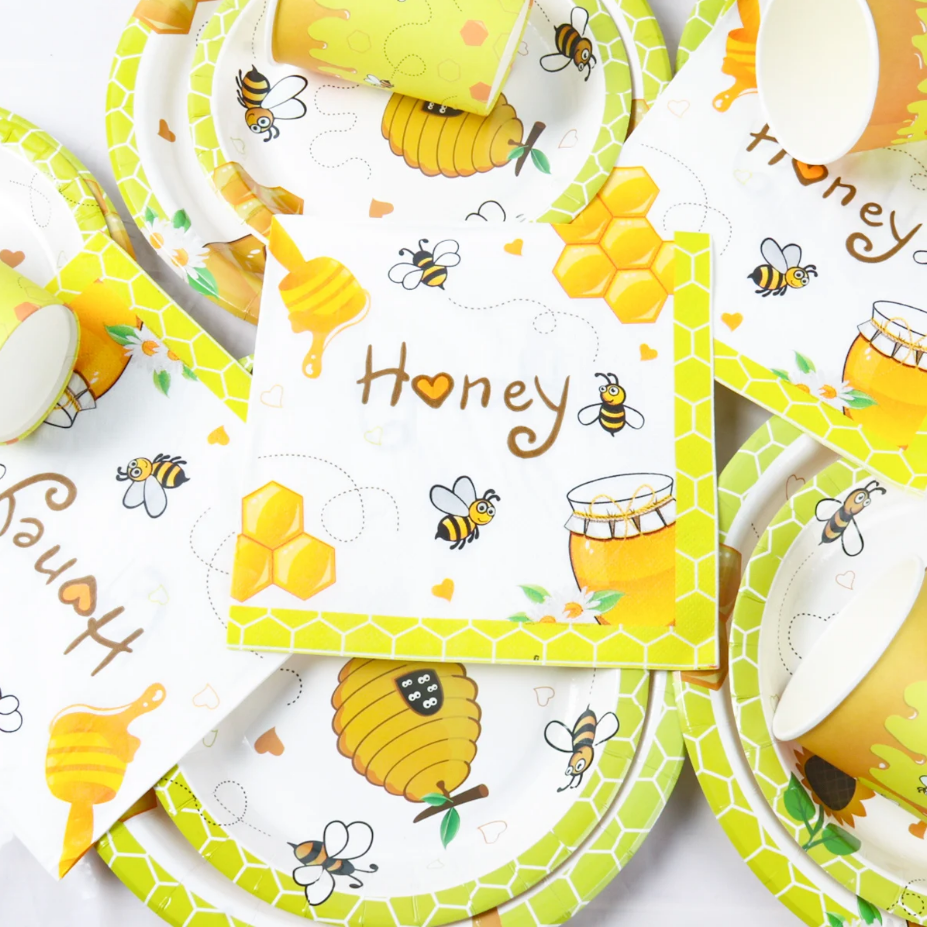 Bee Party Decorations Bee Pattern Disposable Paper Plate Cup Napkin Tablecloth