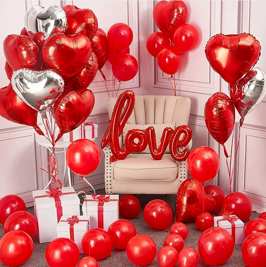 Valentine Day Silver Red Love Aluminum Film Balloon Set Decoration