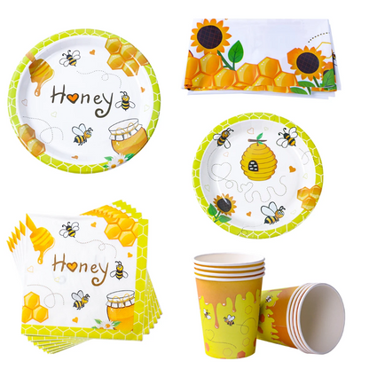 Bee Party Decorations Bee Pattern Disposable Paper Plate Cup Napkin Tablecloth