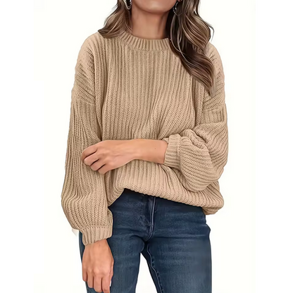 Plus Size Women Long Sleeve Casual Ribbed Knit Pullover