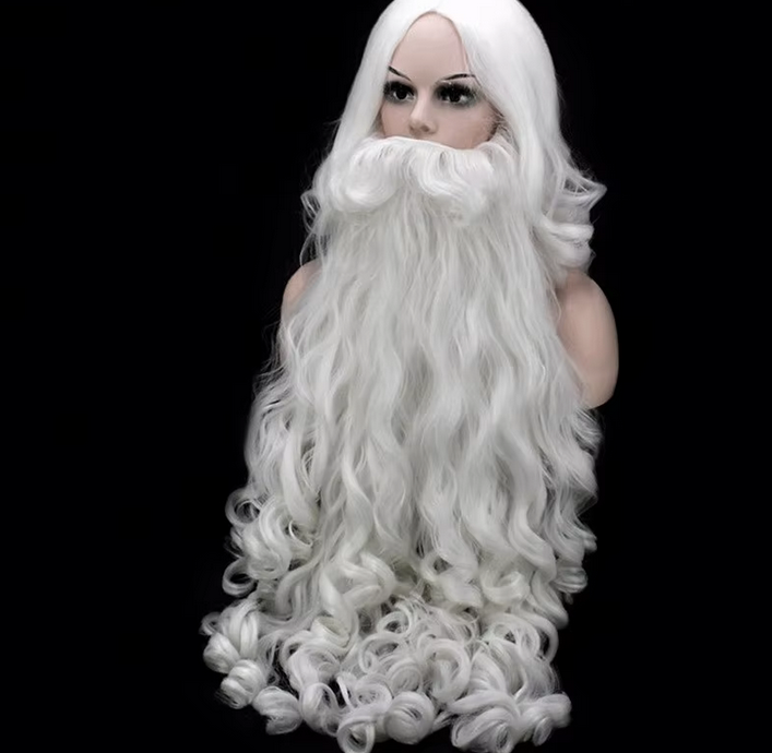 Christmas Cosplay Synthetic Wig Short Hair White Santa Claus Beard