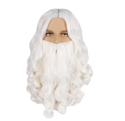 Christmas Cosplay Party Up Accessories Synthetic Wig Long Hair White Santa Claus