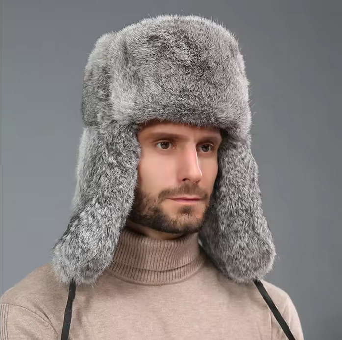 Fashion Thick Warm Bomber Hat Men Rabbit Fur Earflap