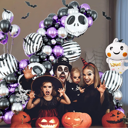 Halloween Black Purple Silver Balloon Chain Set Skull Ghost Stripe Aluminum Film Balloon Ghost Party Decoration Ball