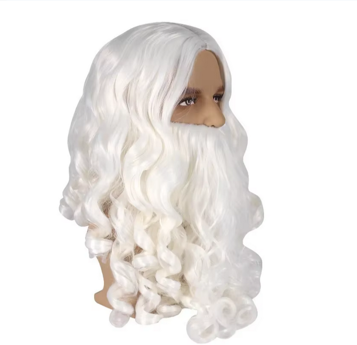 Christmas Cosplay Party Up Accessories Synthetic Wig Long Hair White Santa Claus