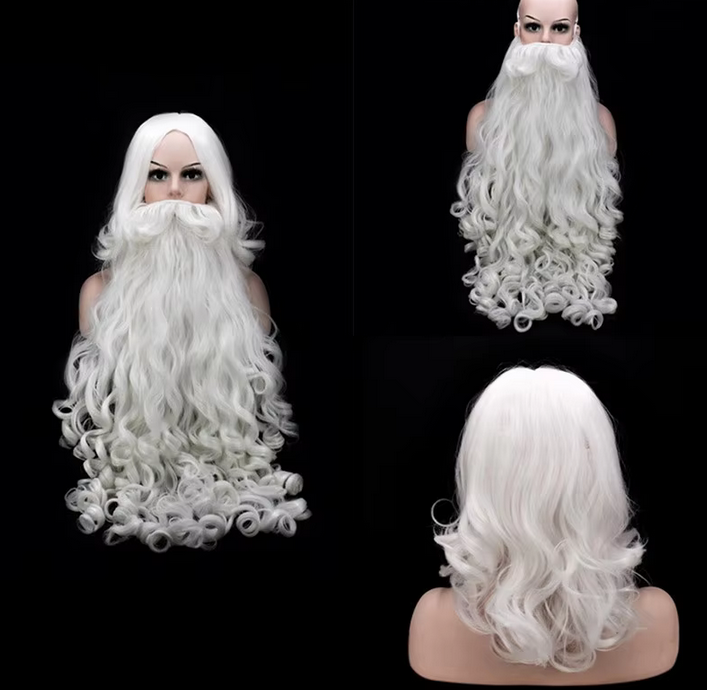 Christmas Cosplay Synthetic Wig Short Hair White Santa Claus Beard