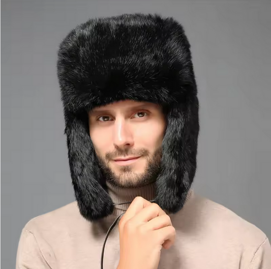 Fashion Thick Warm Bomber Hat Men Rabbit Fur Earflap