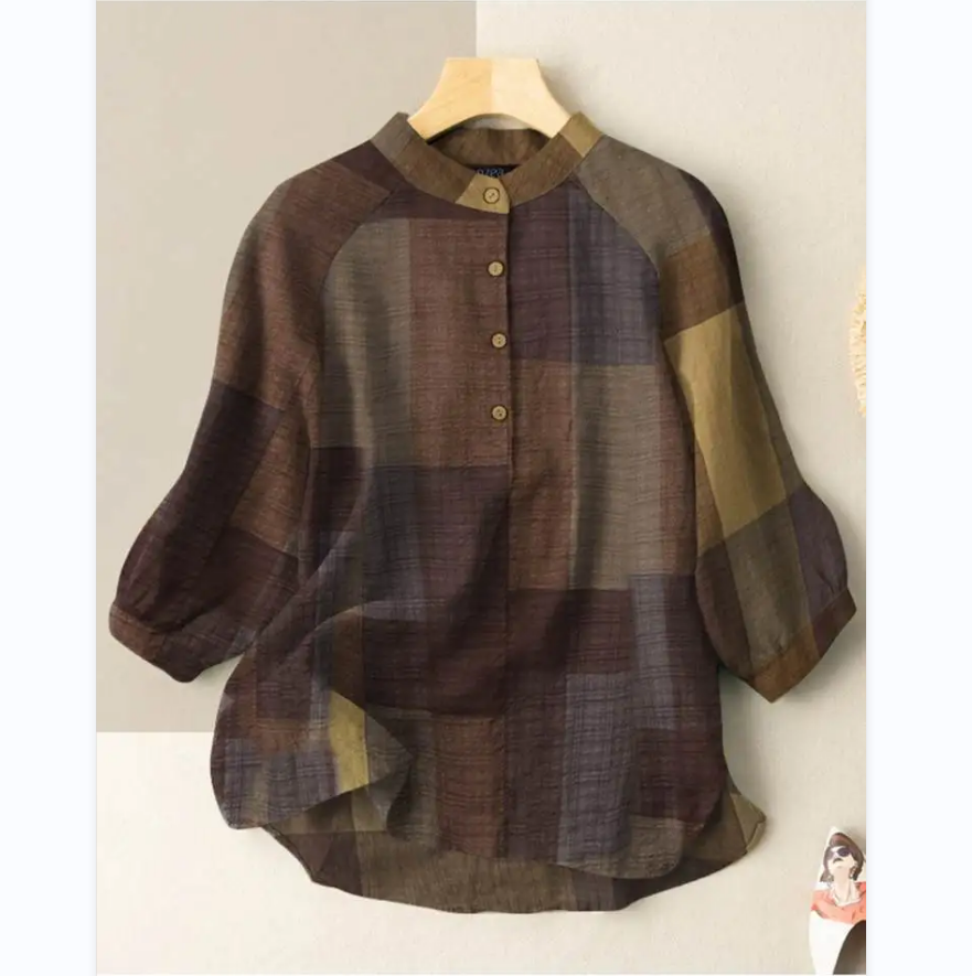 Fashion Summer Women Plaid Blouse Vintage Oversized Shirts