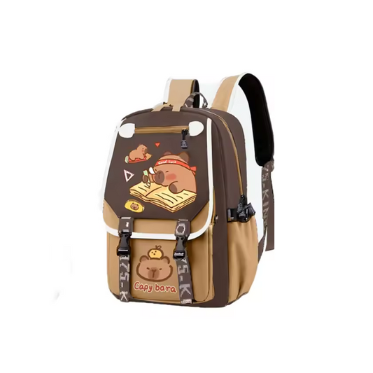 Cute Capybara Kids Backpack Khaki School And Daypack For Teens