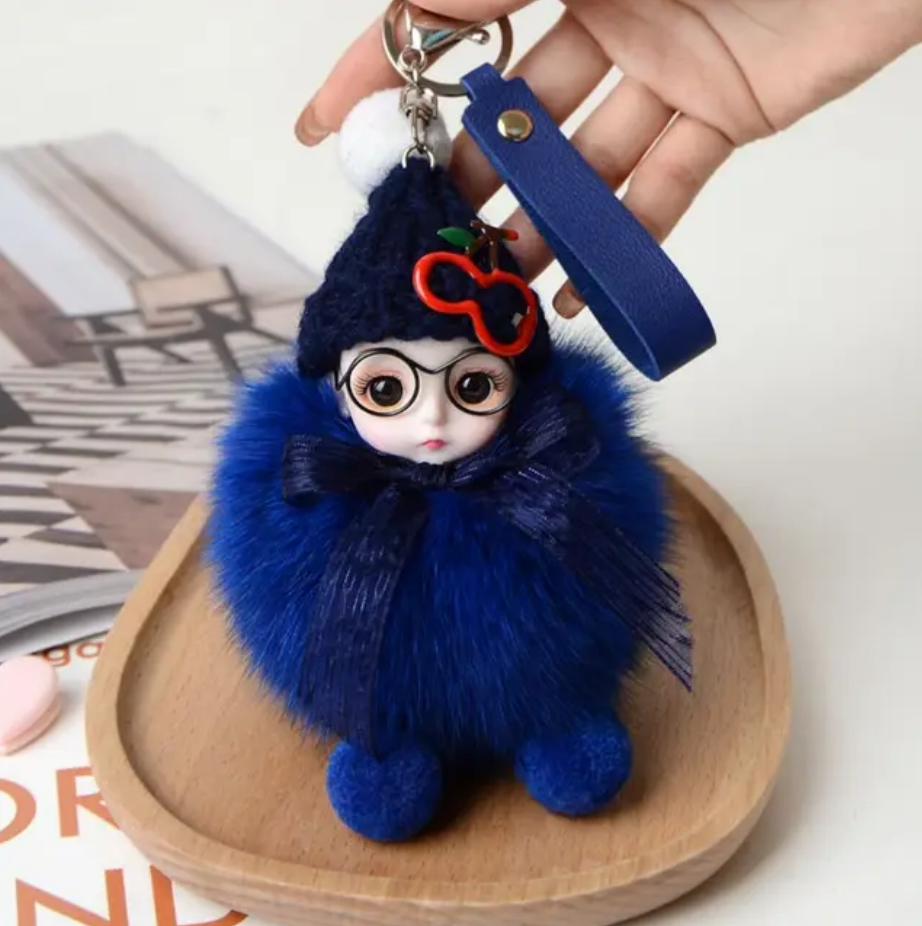 Eye Glass Doll Cute Pompom Keychain Car Key Ring