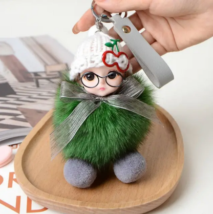 Eye Glass Doll Cute Pompom Keychain Car Key Ring