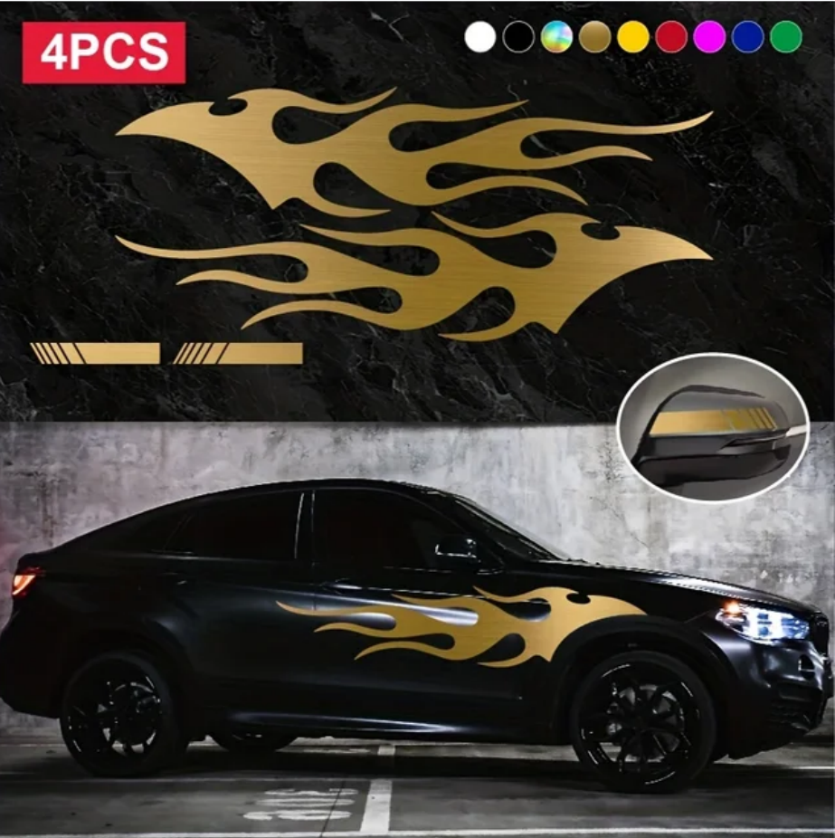 Fashion Car Stickers Flames Flaming Auto Body Stickers Stripe Car Door Decals Waterproof Decorative Rearview Mirrror Decal