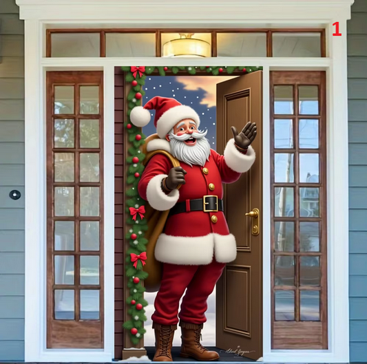 Santa Claus Send Gift Christmas Door Cover Banner Front Door Decoration