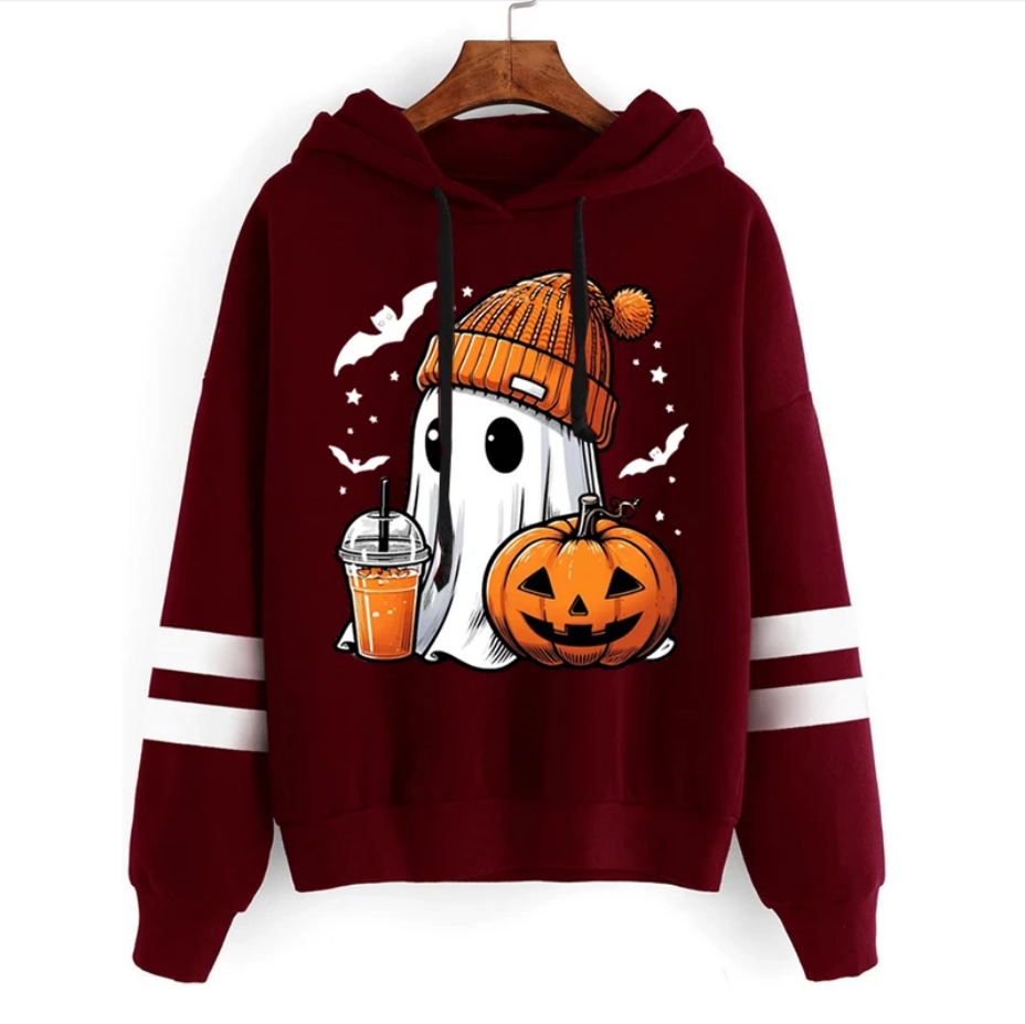 Hoodie Cute Halloween Ghost Pumpkin Bat Print Women Pullover Spooky