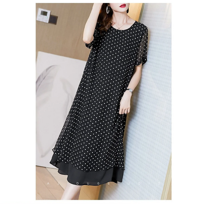 Summer Short Sleeves Covering Belly High End Chiffon Dress