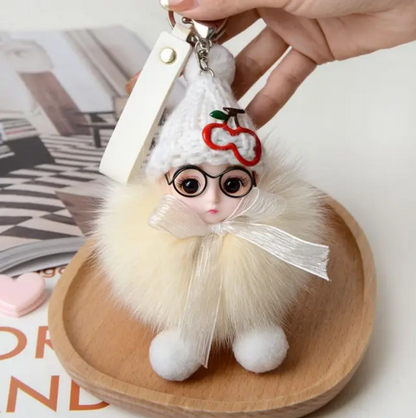 Eye Glass Doll Cute Pompom Keychain Car Key Ring