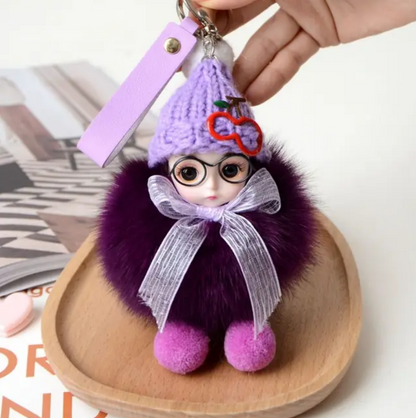 Eye Glass Doll Cute Pompom Keychain Car Key Ring