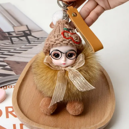 Eye Glass Doll Cute Pompom Keychain Car Key Ring