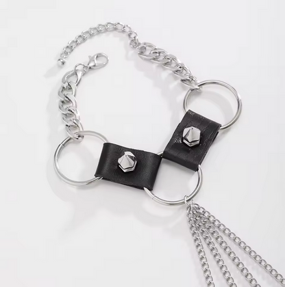 Gothic Rivet Black PU Leather Link Chain Bracelet